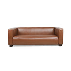 Faux Leather 3-Seater Tuxedo Sofa – Dark Walnut Legs