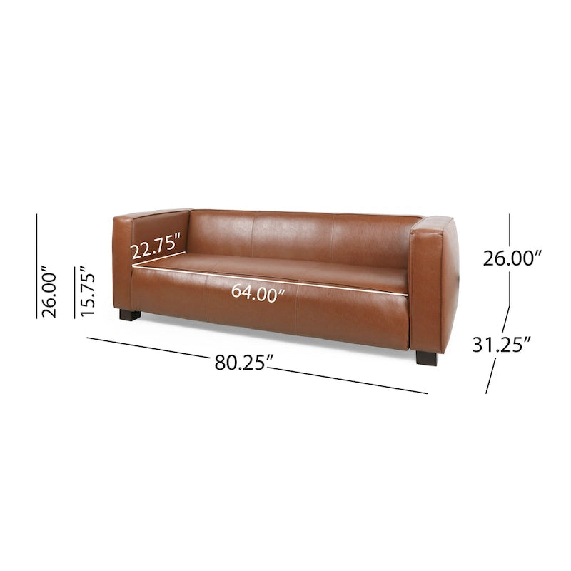 Faux Leather 3-Seater Tuxedo Sofa – Dark Walnut Legs