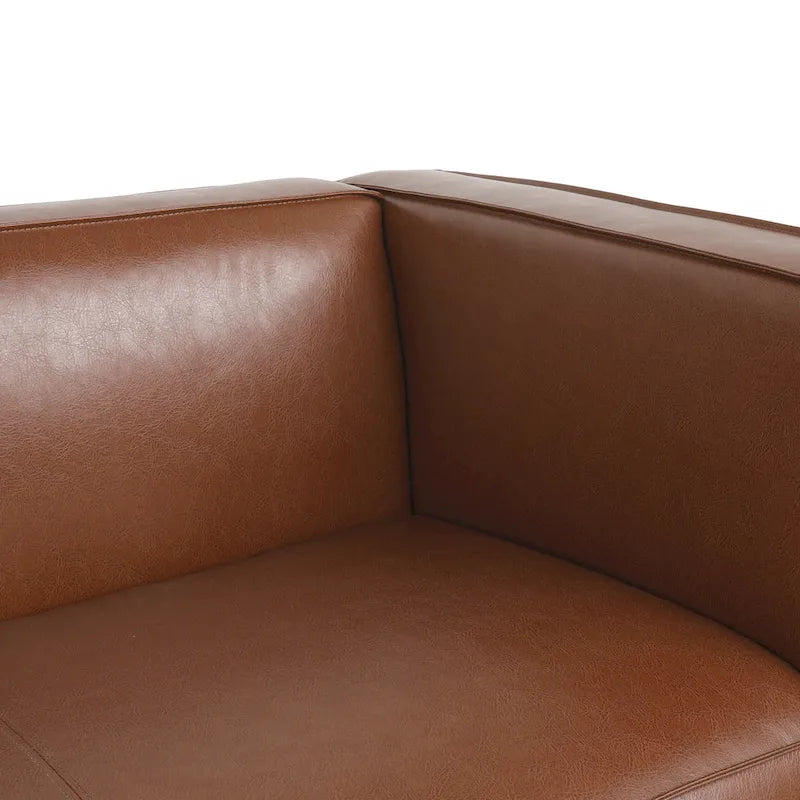 Faux Leather 3-Seater Tuxedo Sofa – Dark Walnut Legs
