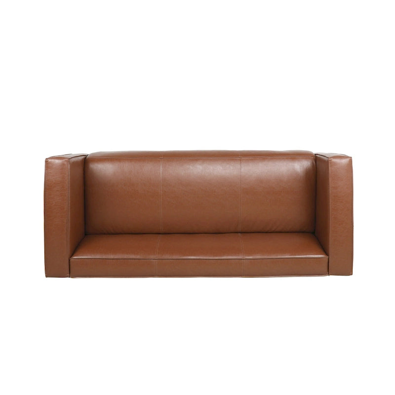 Faux Leather 3-Seater Tuxedo Sofa – Dark Walnut Legs