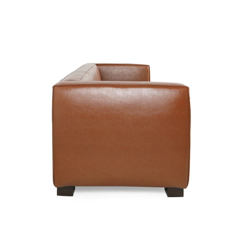 Faux Leather 3-Seater Tuxedo Sofa – Dark Walnut Legs
