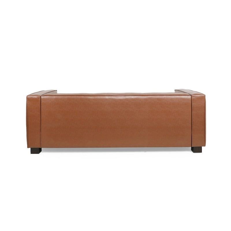 Faux Leather 3-Seater Tuxedo Sofa – Dark Walnut Legs