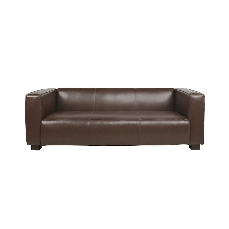 Faux Leather 3-Seater Tuxedo Sofa – Dark Walnut Legs
