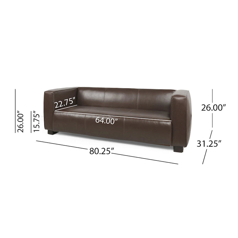 Faux Leather 3-Seater Tuxedo Sofa – Dark Walnut Legs