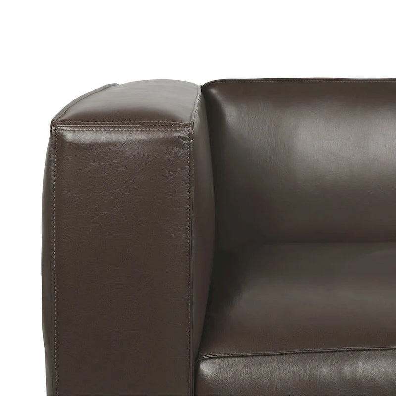 Faux Leather 3-Seater Tuxedo Sofa – Dark Walnut Legs