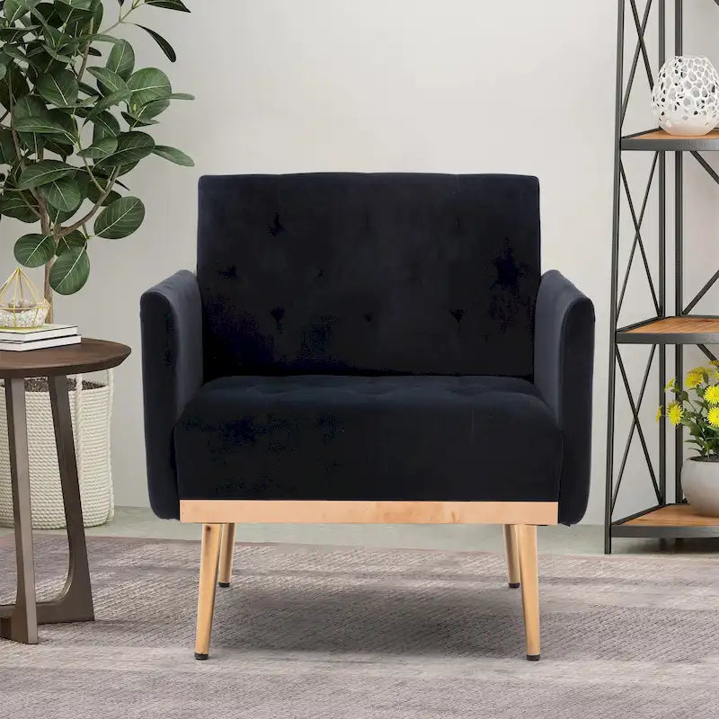 Tufted Velvet Accent Chair with Gold Metal Legs – Multiple Colors, Single Seat