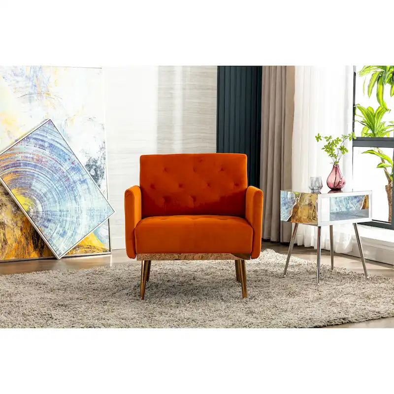 Tufted Velvet Accent Chair with Gold Metal Legs – Multiple Colors, Single Seat