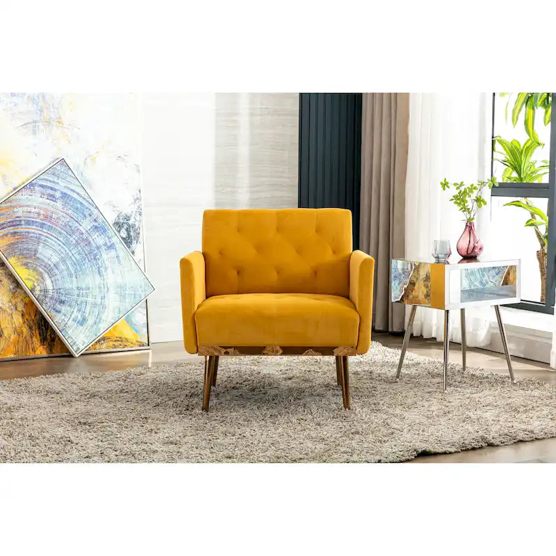 Tufted Velvet Accent Chair with Gold Metal Legs – Multiple Colors, Single Seat