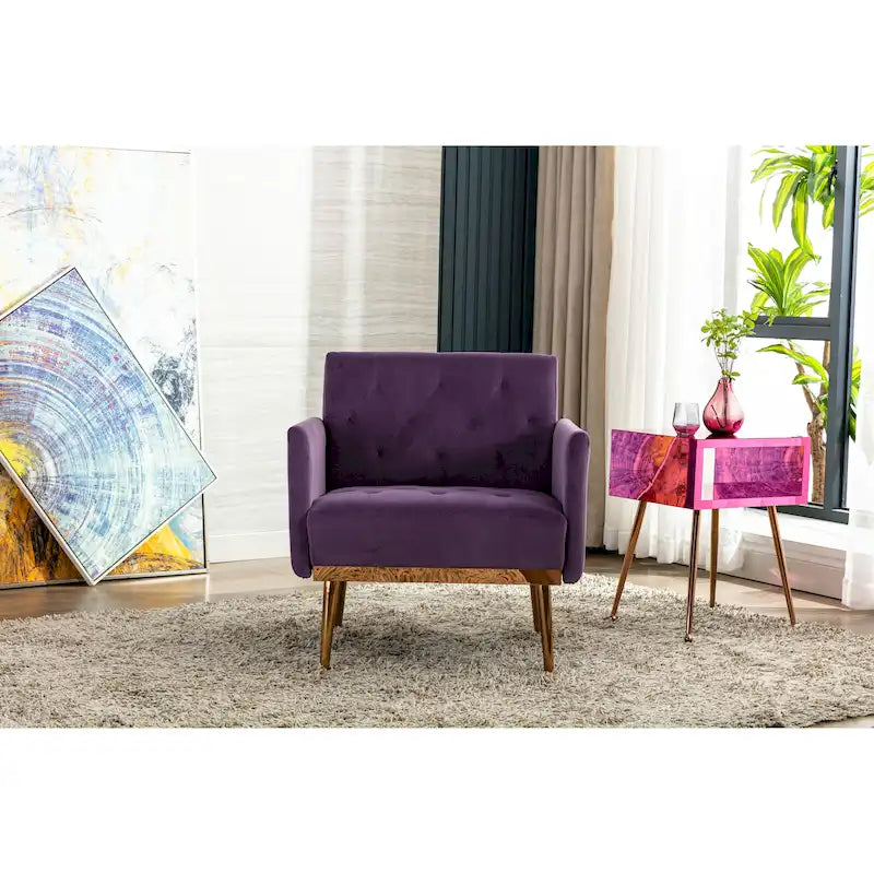 Tufted Velvet Accent Chair with Gold Metal Legs – Multiple Colors, Single Seat