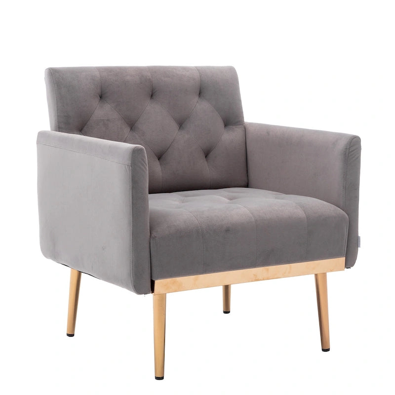 Tufted Velvet Accent Chair with Gold Metal Legs – Multiple Colors, Single Seat
