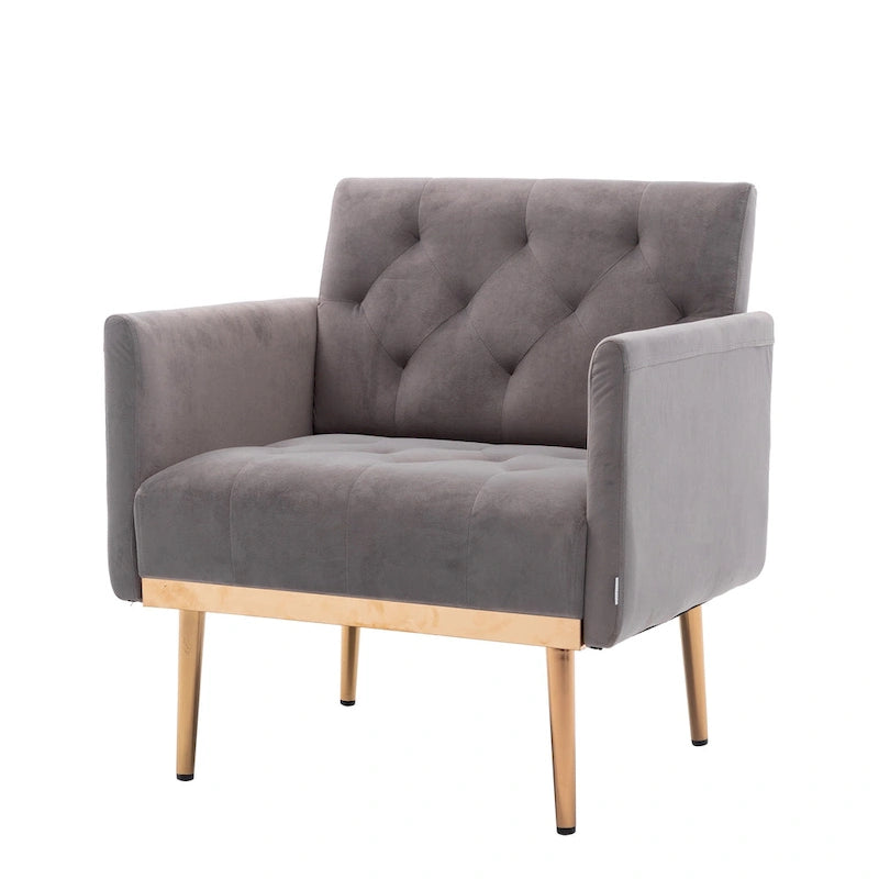 Tufted Velvet Accent Chair with Gold Metal Legs – Multiple Colors, Single Seat
