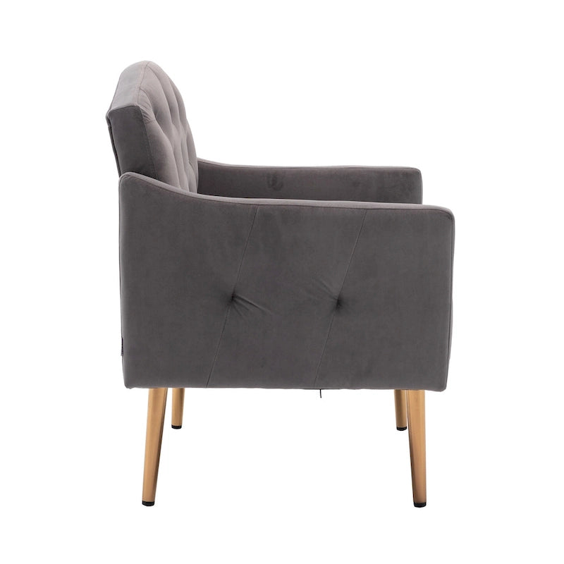 Tufted Velvet Accent Chair with Gold Metal Legs – Multiple Colors, Single Seat
