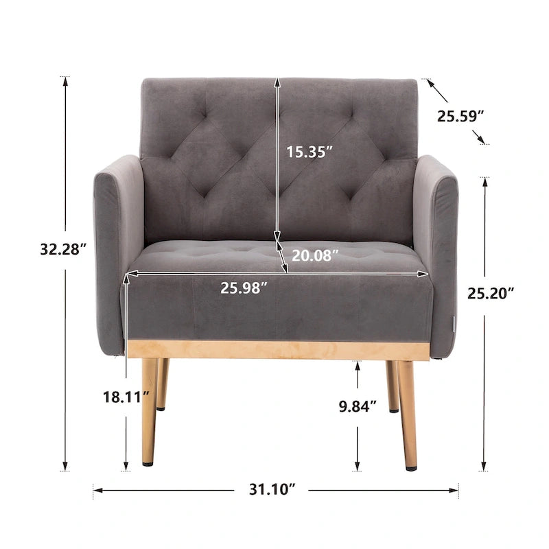 Tufted Velvet Accent Chair with Gold Metal Legs – Multiple Colors, Single Seat
