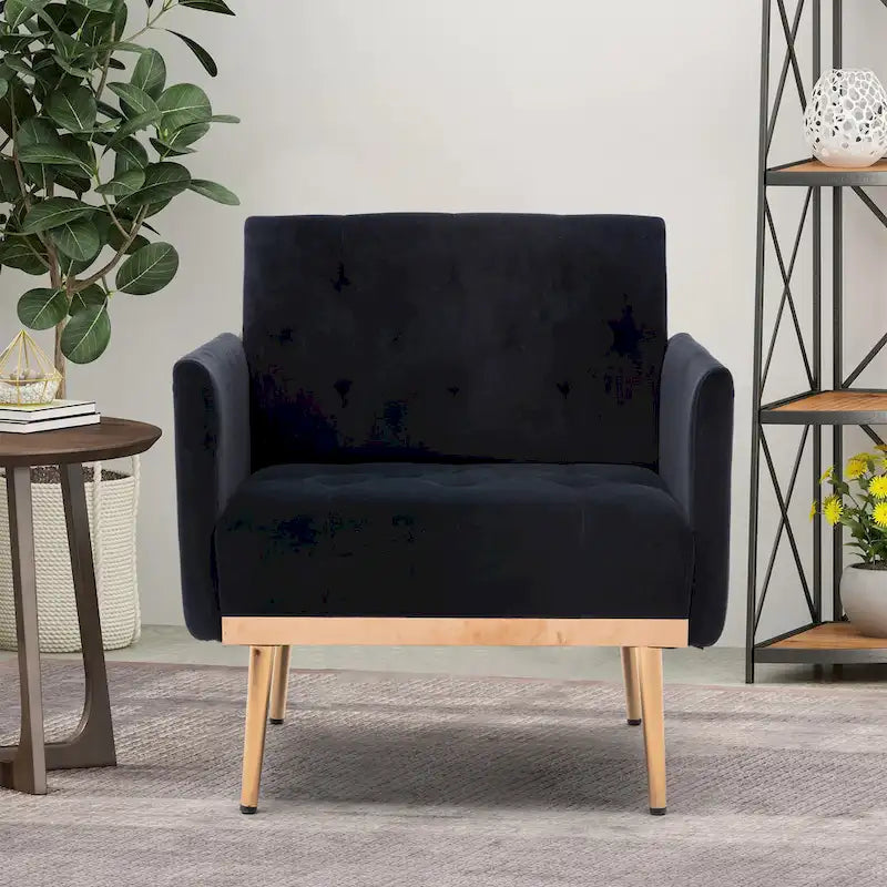 Tufted Velvet Accent Chair with Gold Metal Legs – Multiple Colors, Single Seat