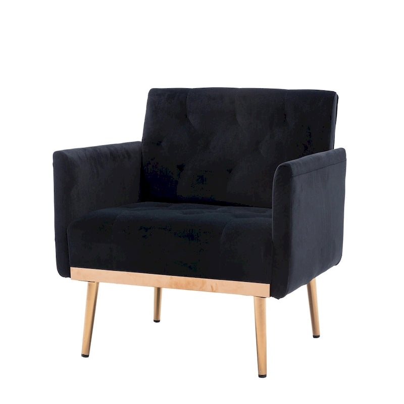 Tufted Velvet Accent Chair with Gold Metal Legs – Multiple Colors, Single Seat