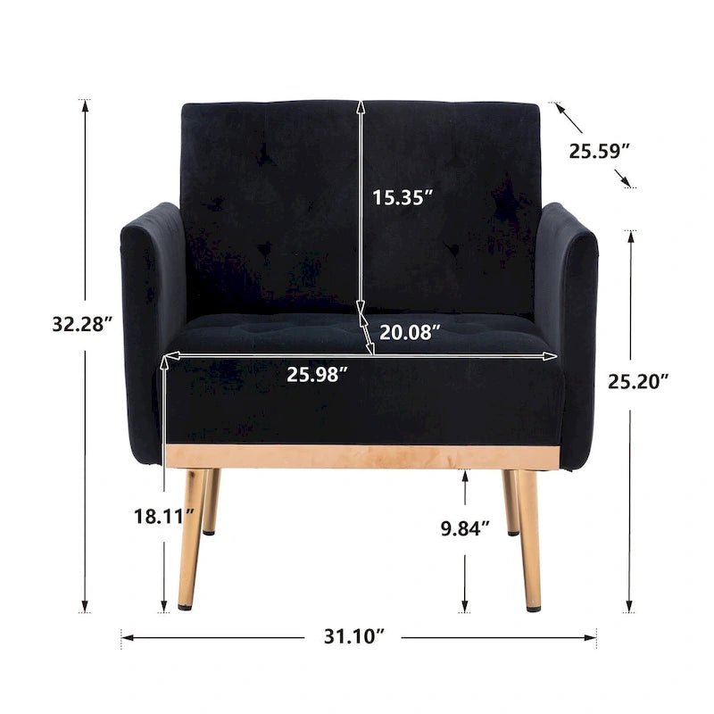 Tufted Velvet Accent Chair with Gold Metal Legs – Multiple Colors, Single Seat
