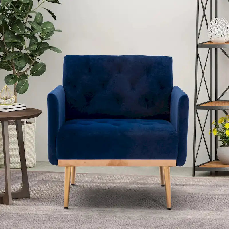 Tufted Velvet Accent Chair with Gold Metal Legs – Multiple Colors, Single Seat