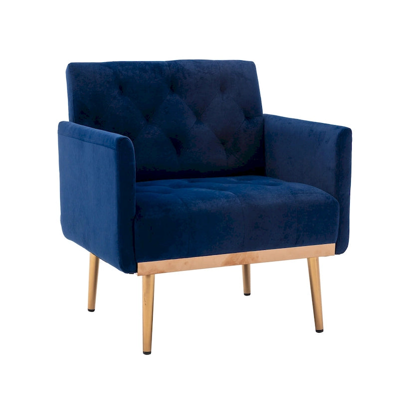 Tufted Velvet Accent Chair with Gold Metal Legs – Multiple Colors, Single Seat