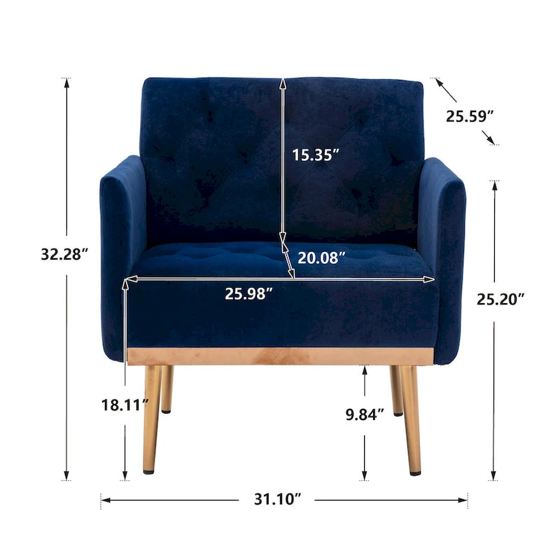 Tufted Velvet Accent Chair with Gold Metal Legs – Multiple Colors, Single Seat