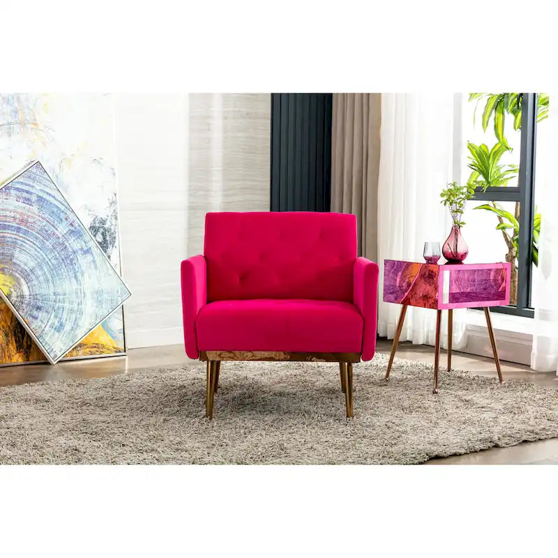Tufted Velvet Accent Chair with Gold Metal Legs – Multiple Colors, Single Seat