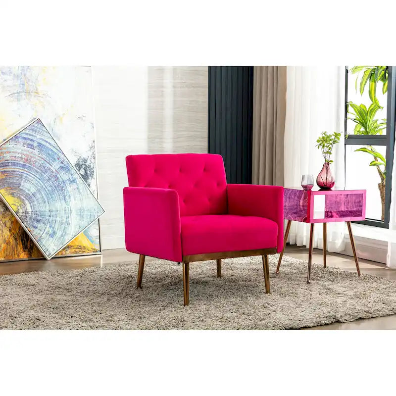 Tufted Velvet Accent Chair with Gold Metal Legs – Multiple Colors, Single Seat