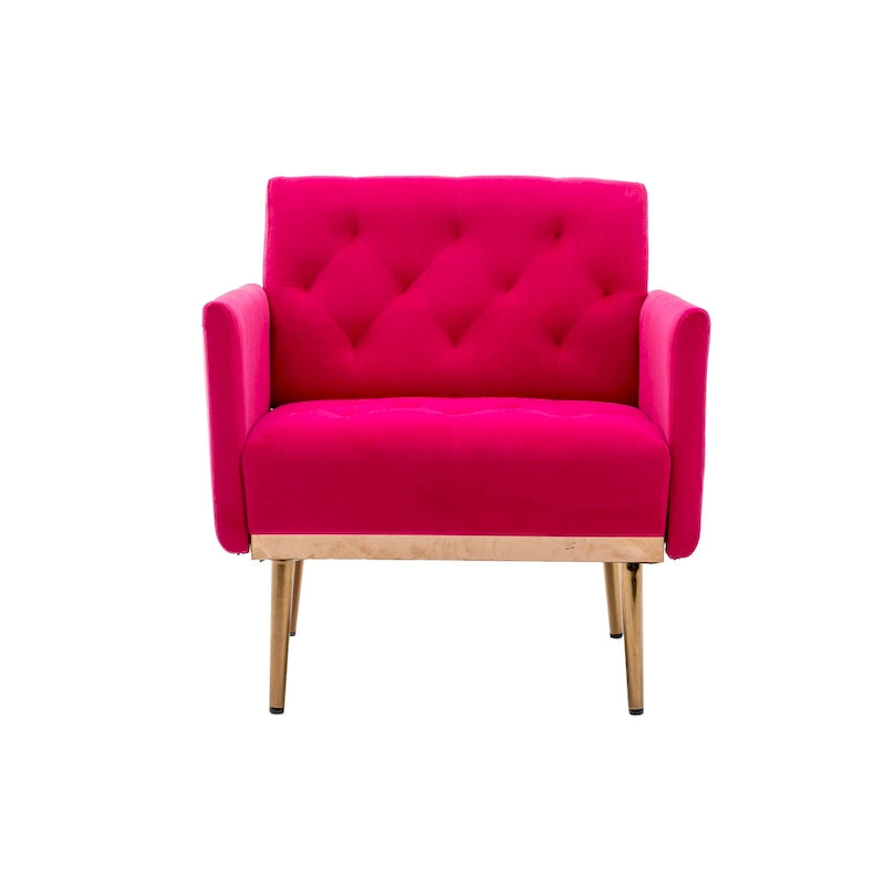 Tufted Velvet Accent Chair with Gold Metal Legs – Multiple Colors, Single Seat
