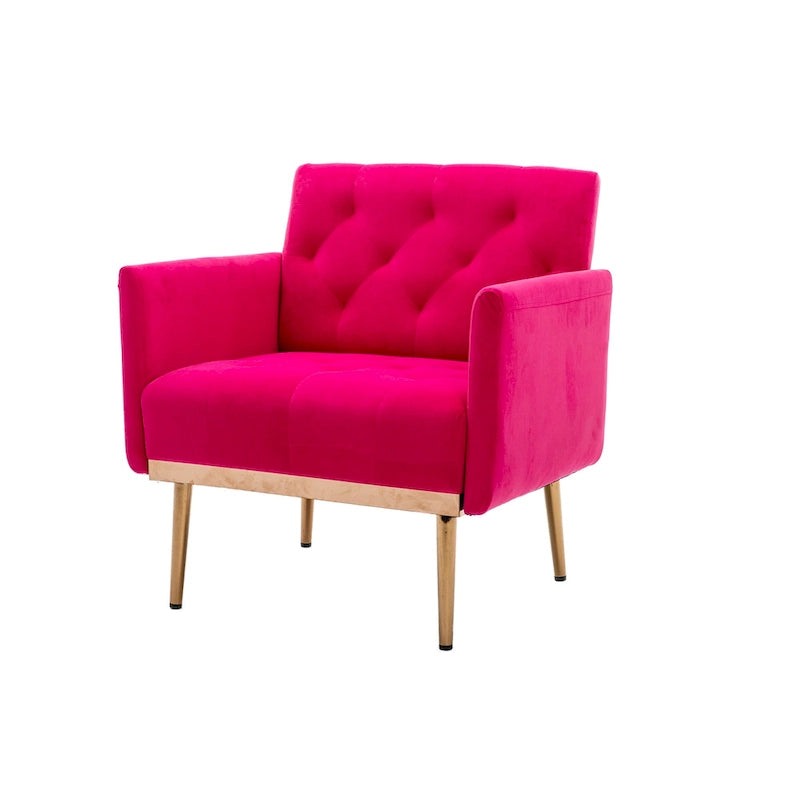 Tufted Velvet Accent Chair with Gold Metal Legs – Multiple Colors, Single Seat