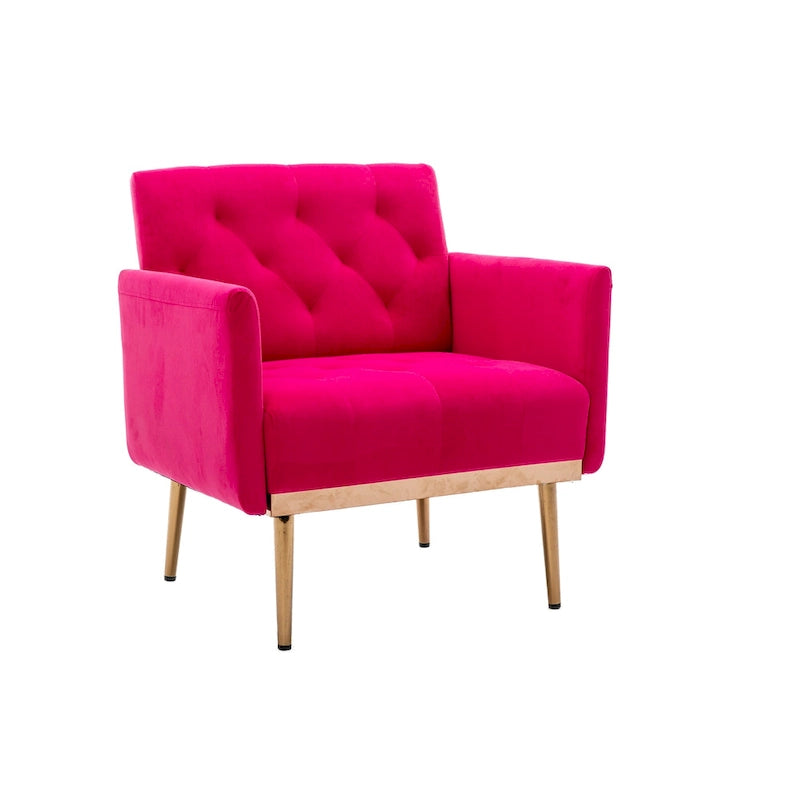 Tufted Velvet Accent Chair with Gold Metal Legs – Multiple Colors, Single Seat