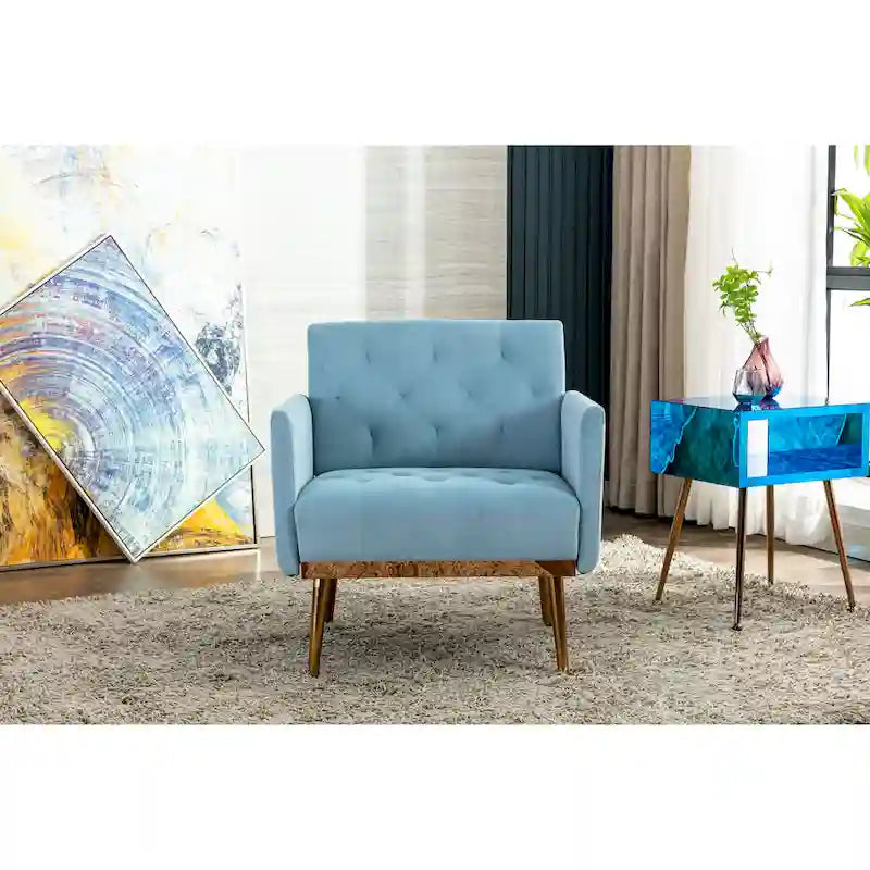 Tufted Velvet Accent Chair with Gold Metal Legs – Multiple Colors, Single Seat