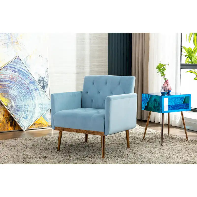 Tufted Velvet Accent Chair with Gold Metal Legs – Multiple Colors, Single Seat