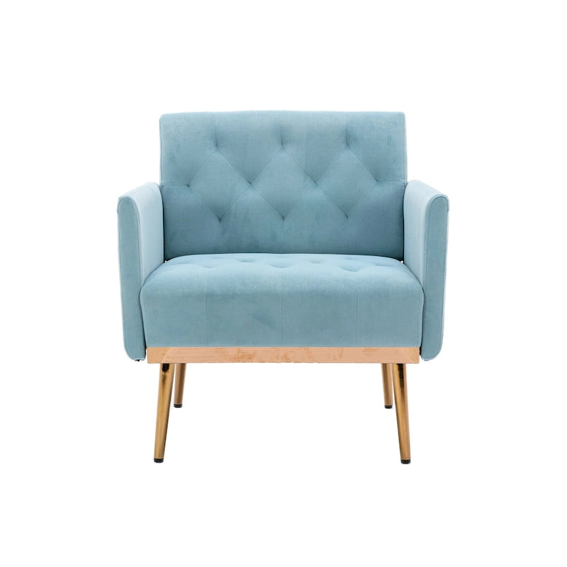 Tufted Velvet Accent Chair with Gold Metal Legs – Multiple Colors, Single Seat