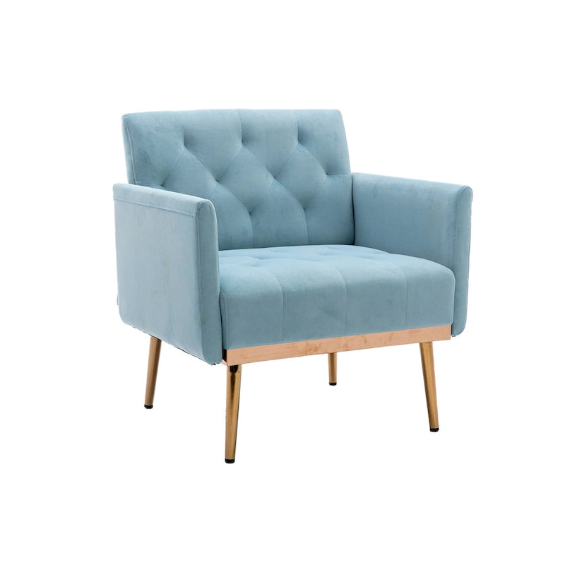 Tufted Velvet Accent Chair with Gold Metal Legs – Multiple Colors, Single Seat