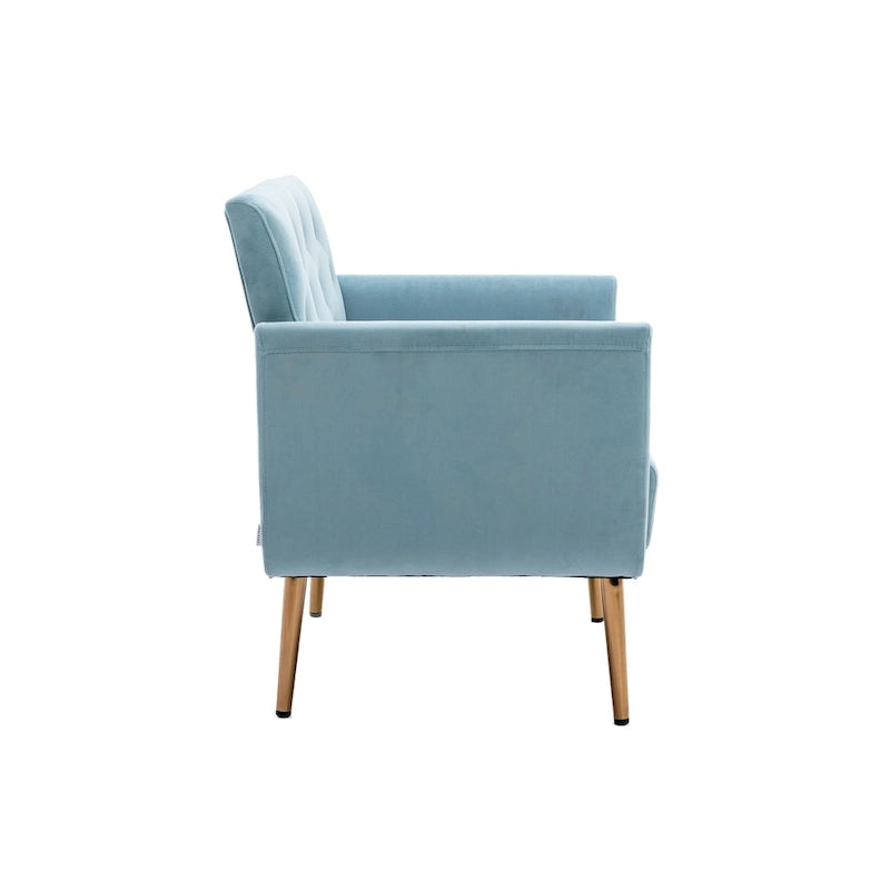 Tufted Velvet Accent Chair with Gold Metal Legs – Multiple Colors, Single Seat