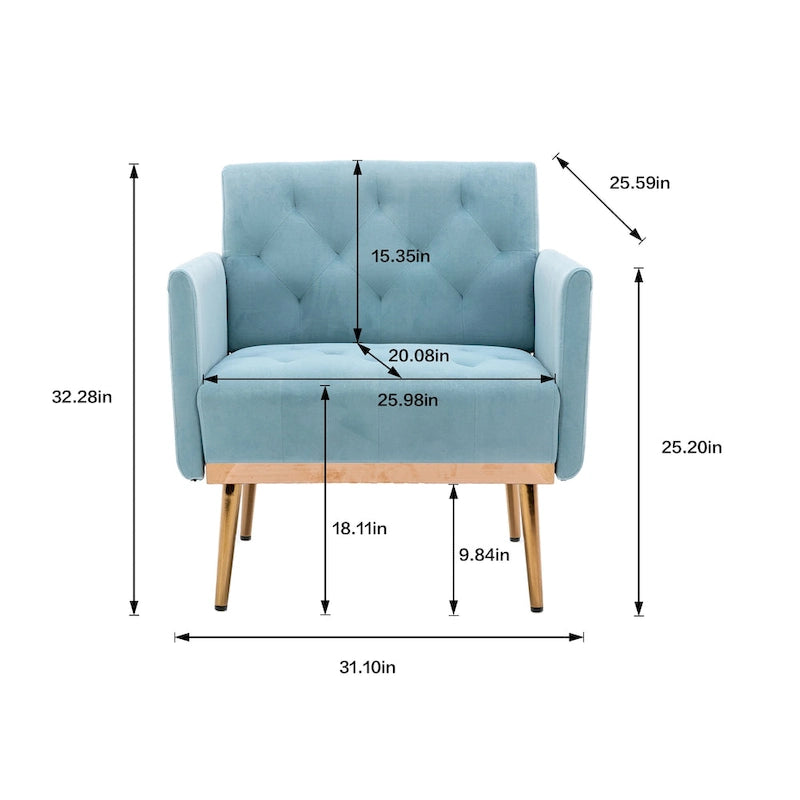 Tufted Velvet Accent Chair with Gold Metal Legs – Multiple Colors, Single Seat