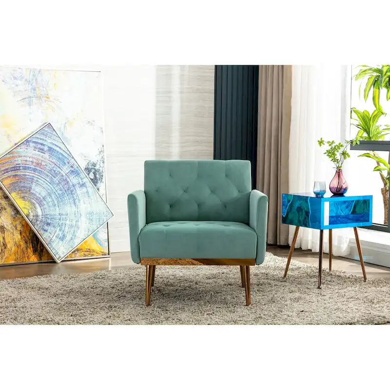 Tufted Velvet Accent Chair with Gold Metal Legs – Multiple Colors, Single Seat