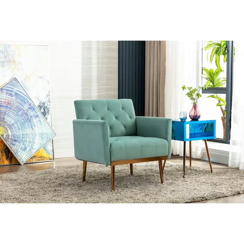 Tufted Velvet Accent Chair with Gold Metal Legs – Multiple Colors, Single Seat