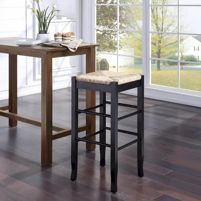 Black / Cappuccino / Oak / Cream Woven Rush Seat Backless Bar Stool, Single