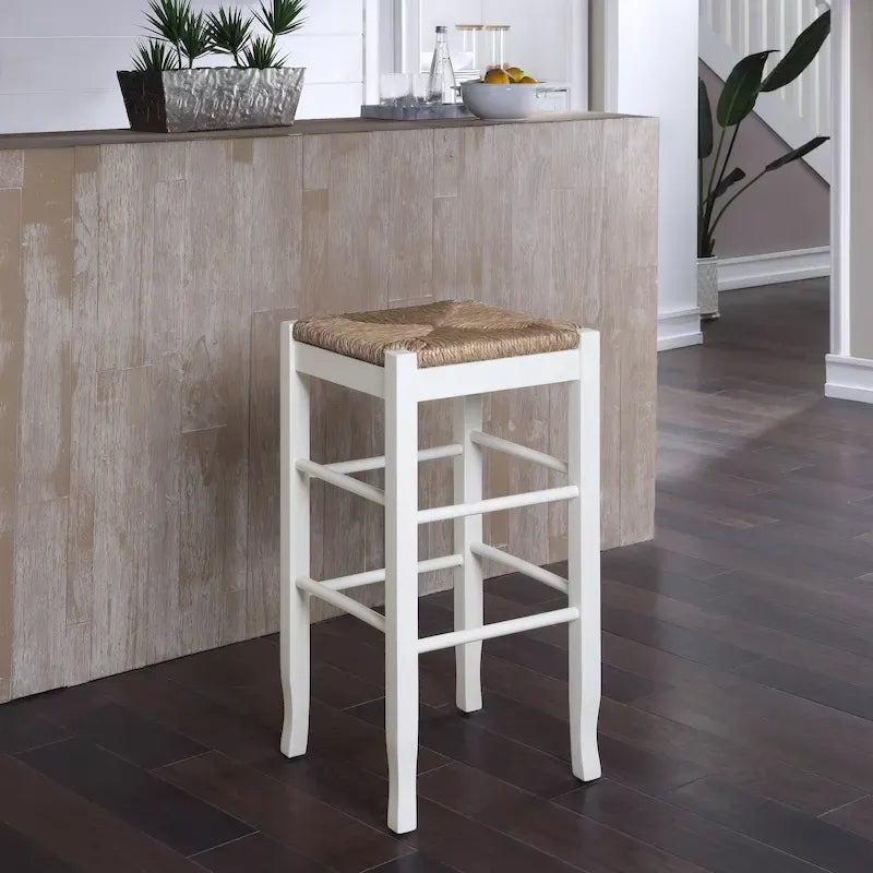 Black / Cappuccino / Oak / Cream Woven Rush Seat Backless Bar Stool, Single