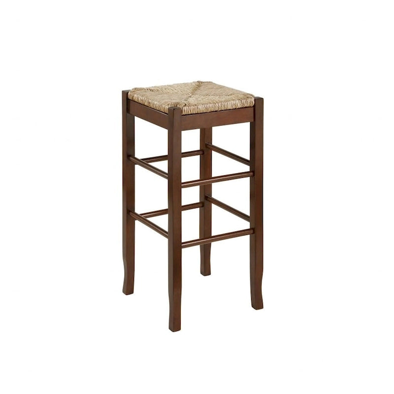 Black / Cappuccino / Oak / Cream Woven Rush Seat Backless Bar Stool, Single