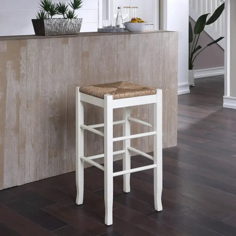 Black / Cappuccino / Oak / Cream Woven Rush Seat Backless Bar Stool, Single