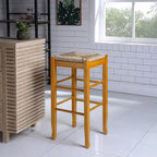 Black / Cappuccino / Oak / Cream Woven Rush Seat Backless Bar Stool, Single