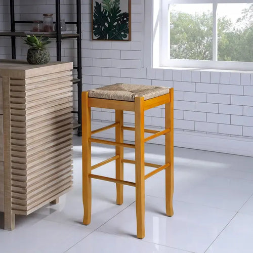 Black / Cappuccino / Oak / Cream Woven Rush Seat Backless Bar Stool, Single