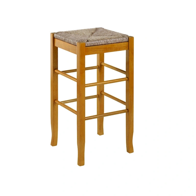 Black / Cappuccino / Oak / Cream Woven Rush Seat Backless Bar Stool, Single