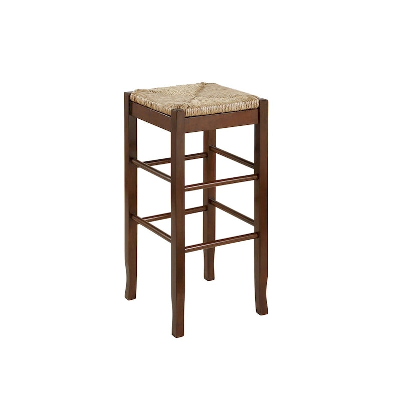Black / Cappuccino / Oak / Cream Woven Rush Seat Backless Bar Stool, Single