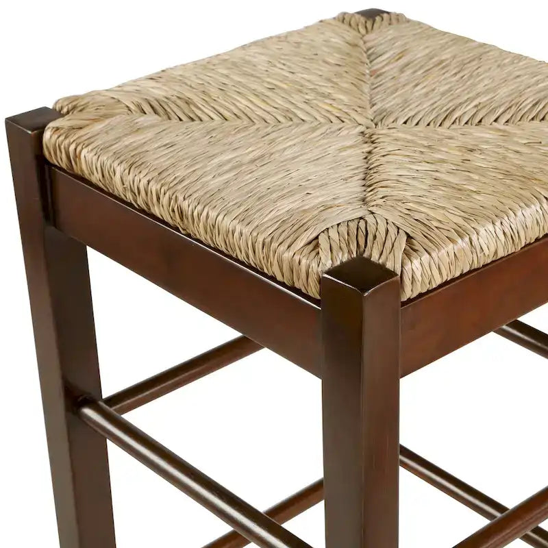 Black / Cappuccino / Oak / Cream Woven Rush Seat Backless Bar Stool, Single