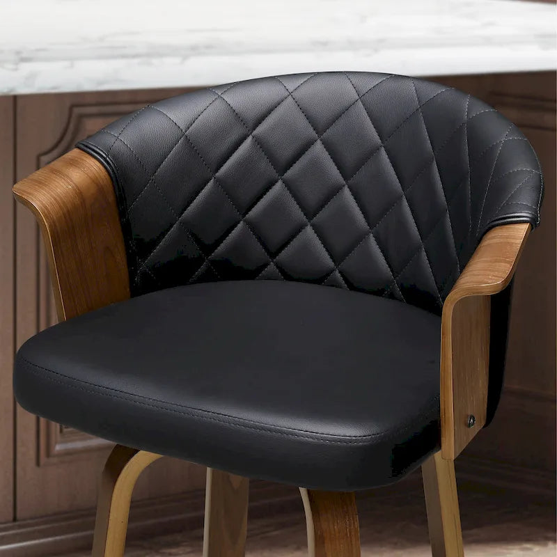 Mid-Century Modern Faux Leather Swivel Counter Stool, Black/Brown, Set of 2