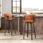 Mid-Century Modern Faux Leather Swivel Counter Stool, Black/Brown, Set of 2