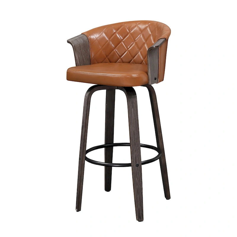 Mid-Century Modern Faux Leather Swivel Counter Stool, Black/Brown, Set of 2