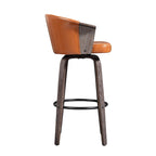 Mid-Century Modern Faux Leather Swivel Counter Stool, Black/Brown, Set of 2