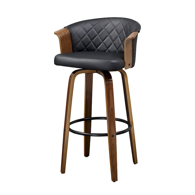 Mid-Century Modern Faux Leather Swivel Counter Stool, Black/Brown, Set of 2